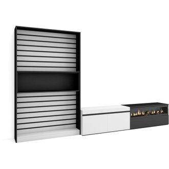 Skraut Home Skraut Home - Muebles De Sal&oacute;n Para Tv, Conjunto De Muebles Comedor, 310x186x35cm, Para Tv Hasta 80, Chimenea El&eacute;ctrica, Estilo Moderno, Blanco Y Negr