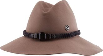 Maison Michel Taupe Kate Macrame Strass Fedora Hat, Size Large