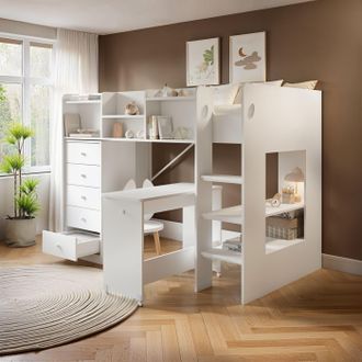 Flair Wizard Mid High Cabin Station with Storage in White | Size: Single