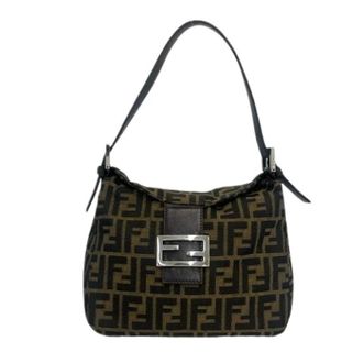 Fendi Pre-owned Shoulder Bags, female, Brown, Size: ONE SIZE Pre-owned Zucca Canvas Leather Shoulder Bag (Mamma Baguette)