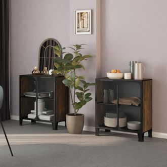 vidaXL Gabinetes Track 2pcs 72x36x82 Cm Metal/mdf Marr&oacute;n R&uacute;stico