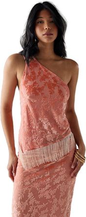 Warehouse Devore One Shoulder Fringe Cami Top, 14, pink