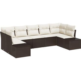 vidaXL Vidaxl - Conjunto De Sof&aacute; De Jard&iacute;n Con Coj&iacute;n 7 Pcs Marr&oacute;n Y Crema