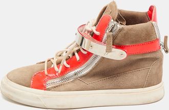 Giuseppe Zanotti Orange/beige Suede And Patent Leather Coby High Top Sneakers