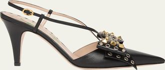 Valentino Garavani Bowow Studded Leather Slingback Pumps