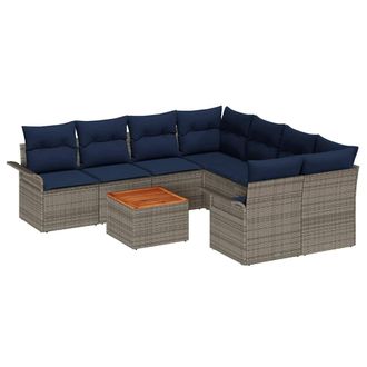 vidaXL Conjunto De Sof&aacute;s De Jard&iacute;n 9 Pcs Gris Rat&aacute;n Sint&eacute;tico Vidaxl