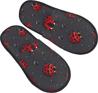 Generic Slippers Red Ladybugs Raindrops Lightweight Fleece Slippers Unisex Indoor Shoes For Room Men Hotel M
