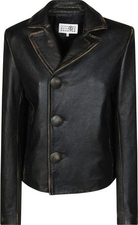 Maison Margiela Sportsjacket - Dames - Leren en Su&egrave;de Jassen - Zwart - S - Leer - Jassen