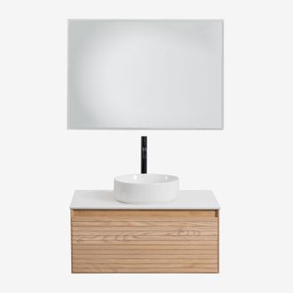 Sklum Conjunto De Mueble De Ba&ntilde;o Suspendido 80x50 Cm En Madera De Fresno Tedrik Sklum