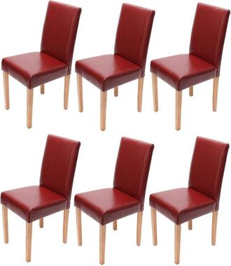 Hhg Hhg - Juego De 6 Sillas De Comedor Silla De Cocina Littau, Cuero, Rojo, Patas Claras