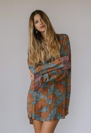 Sun Child Boyfriend Shirt Shiloh in Blue & Tan at Nordstrom