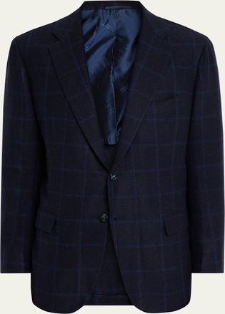 Kiton Mens Cashmere Windowpane Plaid Sport Coat