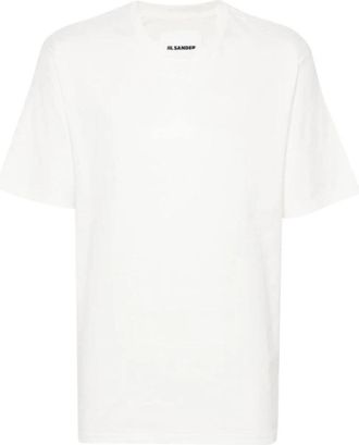 Jil Sander Katoenen Crew Neck T-shirt met Logo - Heren - T-shirts - Wit - S - Katoen - Tops
