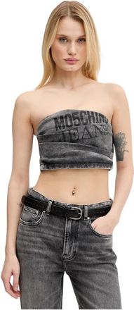 Moschino Denim Crop Top - Dames - Tops zonder mouwen - Grijs - L - Denim - Tops