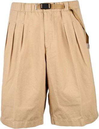 White Sand Beige Pleated Cotton Bermuda Shorts