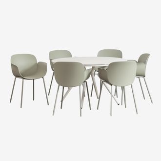 Sklum Sklum - Set De Mesa Redonda En Aluminio (&oslash;125 Cm) Valerie Y 6 Sillas De Jard&iacute;n Lynette