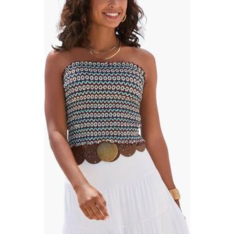 Lascana Womens Smocked Strapless Top in Blue Multi at Nordstrom, Size 2