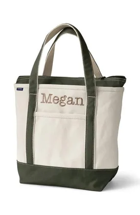 Lands End Zip Top Canvas Tote Bag in Natural/dark Olive Green at Nordstrom, Size Medium