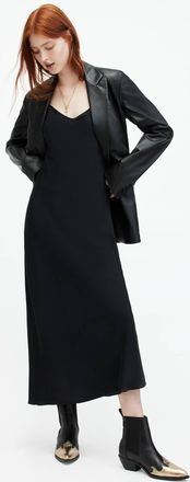 AllSaints Polyester Bryony V-Neck Midi Slip Dress, Size: UK 10/US 6