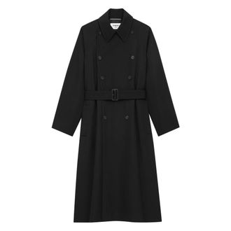 Saint Laurent Belted Coats, male, Black, S, Long Coat in Grain de Poudre