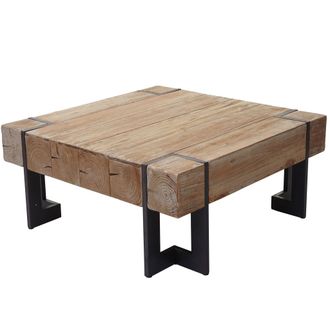 Hhg Nunca Usado] Mesa De Centro Hhg 887, Mesa De Sal&oacute;n, Madera De Abeto Maciza R&uacute;stica Certificada Mvg, Color Natural 60x60cm
