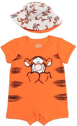 Disney Pixar Nightmare Before Christmas Jack Skellington 2-Piece Romper and Bucket Hat Set in Tigger Coral Orange at Nordstrom, Size 3-6M