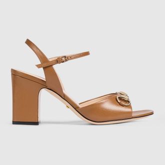 Gucci Womens Horsebit Sandal, Brown, Leather