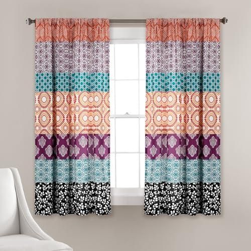 Lush Decor Zuri Flora Verdunkelungsvorhang – 160x132 Cm, Blau/Koralle, Lichtblockierend