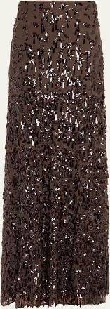 Brunello Cucinelli Sequined Crispy Silk Chiffon Maxi Skirt