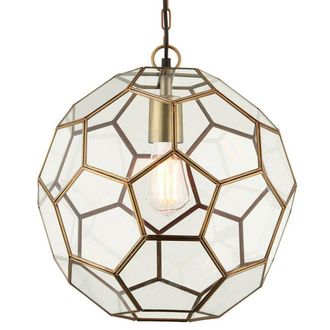 Loops Hanging Ceiling Pendant Light Antique Brass & Glass Modern Ball Lamp Bulb Holder in Clear