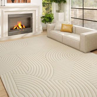 OEM Separador De Ambientes Desmontable, Alfombra Para Sal&oacute;n De 160 X 120 Cm, Alfombra Geom&eacute;trica De Pelo Grueso, Suave Y Antideslizante, Color Crema-crezu