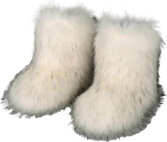 Generic Punk Women Boots Winter Fluffy Plush Warm Mid Calf Snow Boots Luxury Fashion Boots Comfortable Outdoor Flat Shoes(White,10.5US)