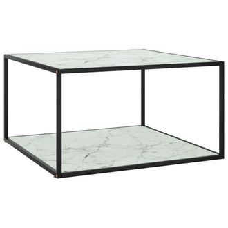 Berkfield Home Coffee Table Black with White Marble Glass 90x90x50 cm | Size: 90 x 90 x 50 cm