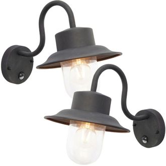 Loops 2 PACK IP44 Outdoor Wall Lamp Black Steel Fisherman PIR Lantern Porch Curved