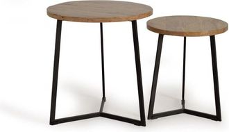 Giner&Colomer Set de 2 mesas de madera de mango y metal negro