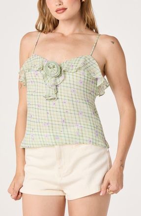 ASTR the Label Gianna Ruffle Camisole in Mint Floral Gingham at Nordstrom, Size X-Small