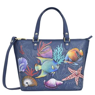 Anuschka Womens Hand Painted Genuine Leather Medium Tote - Mystical Reef