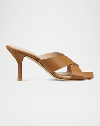 Stuart Weitzman Dayna Leather Crisscross Slide Sandals