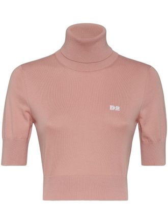 Dsquared2 D2 roll-neck crop top - women - Virgin Wool - L - Pink