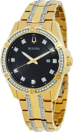 Bulova Crystal Quartz Black Dial Mens Watch 98B399