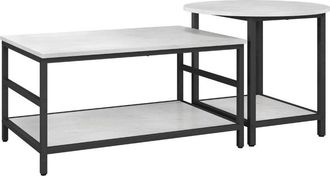 HOMCOM Set 2 Tavolini da Caffè a 2 Livelli in Acciaio e Truciolato Bianco Nero