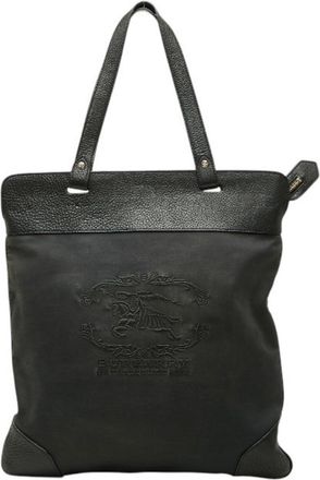 Burberry Black Leather Canvas Shoulder Bag Tote Bag (Pre-Owned)