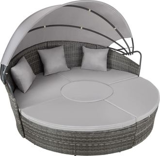 TecTake Isla de rat&aacute;n resistente y con toldo, 175 x 171 x 83-136 cm, gris