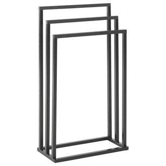 Beliani Toallero De Metal Negro Mate Madera Oscura 3 Rieles Accesorio De Pie Moderno Ba&ntilde;o Charras
