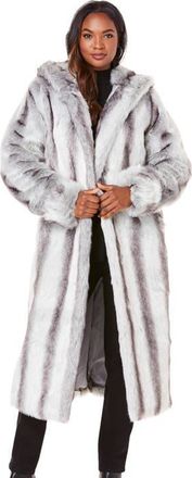 Roaman's Plus Size Hooded Faux Fur Coat in Chinchilla at Nordstrom, Size 5X