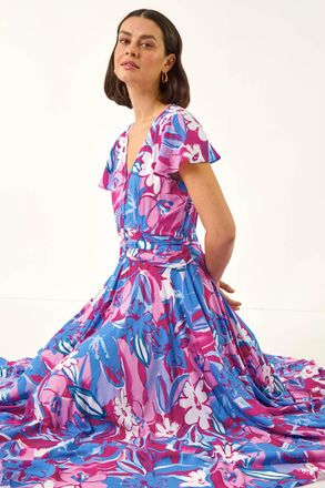 Roman Abstract Floral Ruched Midi Dress