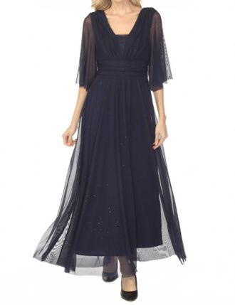 Joseph Ribkoff Shimmery A-Line Evening Gown In Navy