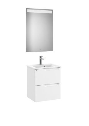 Roca Mueble Lavabo 500mm Aleyda Compacto 2 Cajones + Espejo Blanco Mate