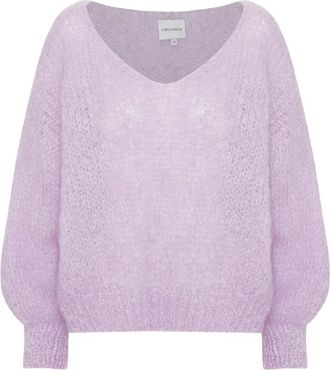 Americandreams Milana LS Mohair Knit - Dames - V-hals truien - Paars - L - Wol - Truien & Vesten
