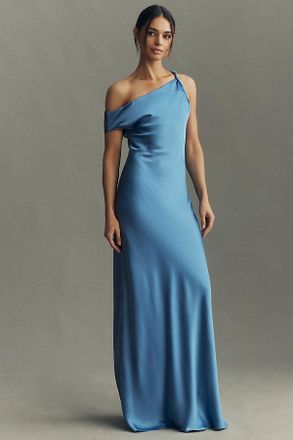 BHLDN Sienna Off-The-Shoulder High-Shine Satin Maxi Dress